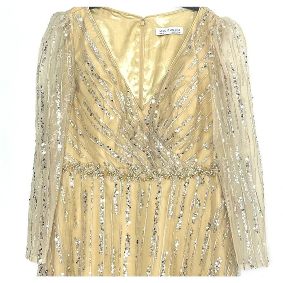 NEW MAC DUGGAL 67859 Sequin Embellished‎ Formal Evening Gown CHAMPAGNE SZ 12 - Picture 3 of 6